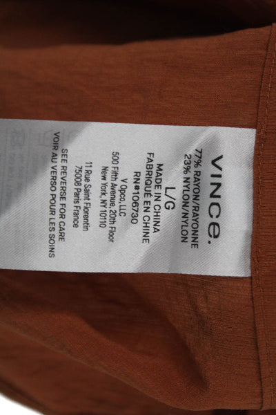 Vince Women Basic Rayon Collared Sleeveless Pullover Blouse Orange Size L