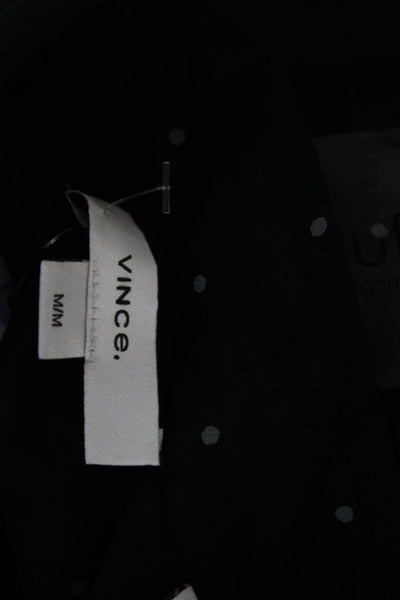 Vince Women Basic Button-Up Black Polka Dot Collared Long Sleeve Size M