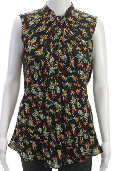 Lafayette 148 New York Women Sleeveless Floral Blouse Black Size 8
