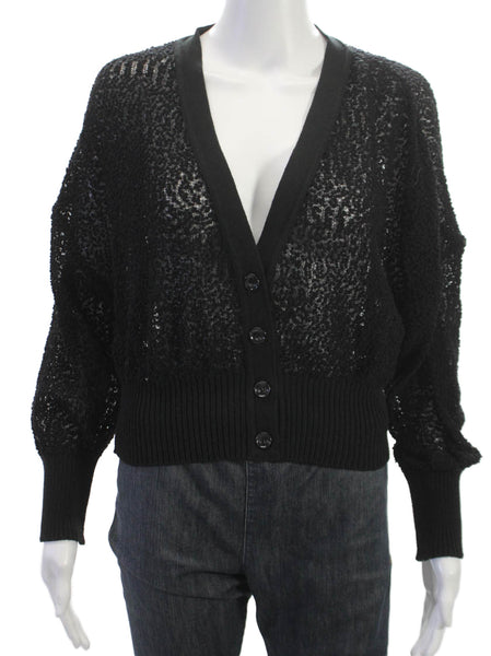 Akira Naka Women Black V-Neck Long Sleeve Cardigan Polyester Size 1