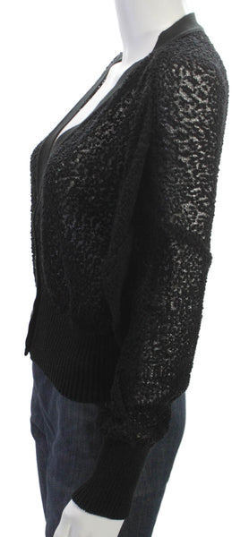 Akira Naka Women Black V-Neck Long Sleeve Cardigan Polyester Size 1