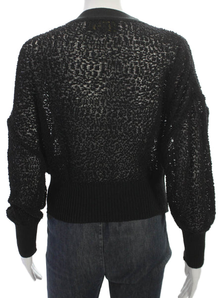 Akira Naka Women Black V-Neck Long Sleeve Cardigan Polyester Size 1