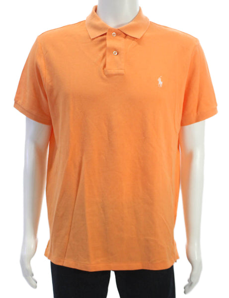 Polo Ralph Lauren Mens Short Sleeve Collared Knit Polo Shirt Orange Size Large