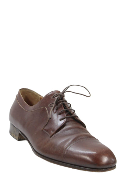 Salvatore Ferragamo Mens Lace Up Leather Cap Toe Oxfords Brown Size 10.5EE