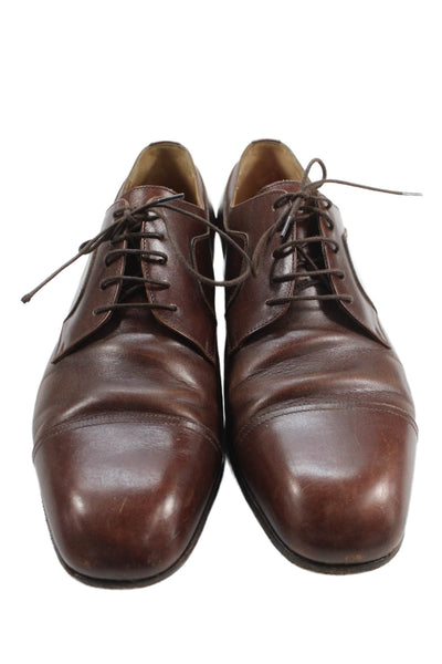 Salvatore Ferragamo Mens Lace Up Leather Cap Toe Oxfords Brown Size 10.5EE