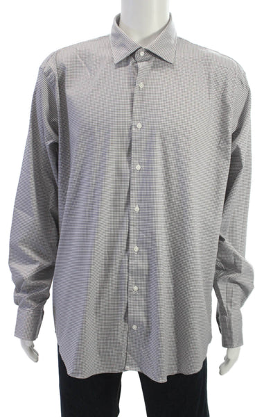 Peter Millar Men Dress Shirt Gray Cotton Check Long Sleeve Button Up Size XL