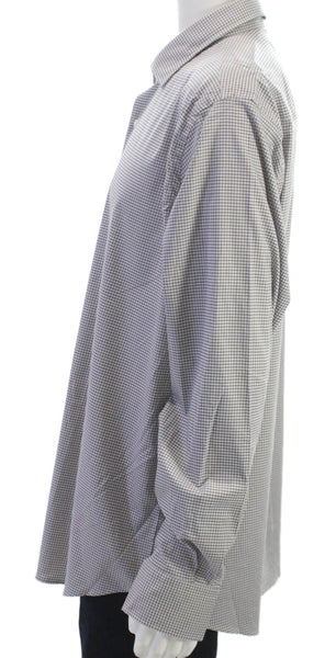 Peter Millar Men Dress Shirt Gray Cotton Check Long Sleeve Button Up Size XL