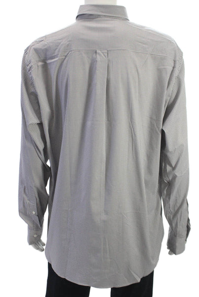 Peter Millar Men Dress Shirt Gray Cotton Check Long Sleeve Button Up Size XL