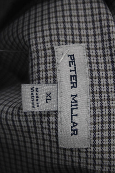 Peter Millar Men Dress Shirt Gray Cotton Check Long Sleeve Button Up Size XL