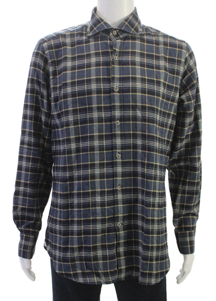 Giannetto Mens Cotton Collar Long Sleeve Button Down Shirt Blue Size L