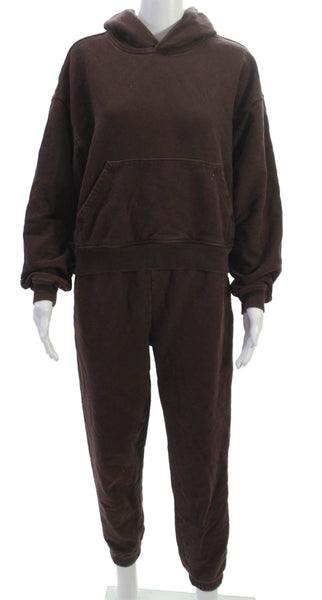 Something Navy Women Brown Hooded Sweatsuit Cotton Longsleeve Size S