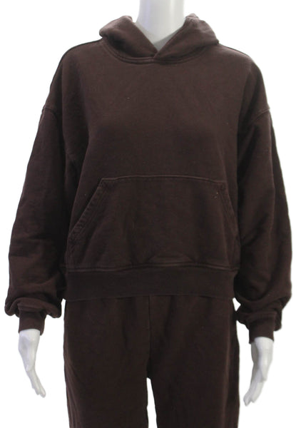 Something Navy Women Brown Hooded Sweatsuit Cotton Longsleeve Size S