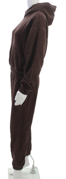 Something Navy Women Brown Hooded Sweatsuit Cotton Longsleeve Size S