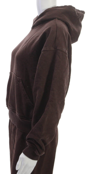 Something Navy Women Brown Hooded Sweatsuit Cotton Longsleeve Size S