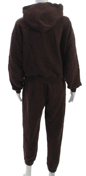 Something Navy Women Brown Hooded Sweatsuit Cotton Longsleeve Size S