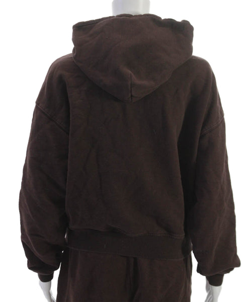 Something Navy Women Brown Hooded Sweatsuit Cotton Longsleeve Size S