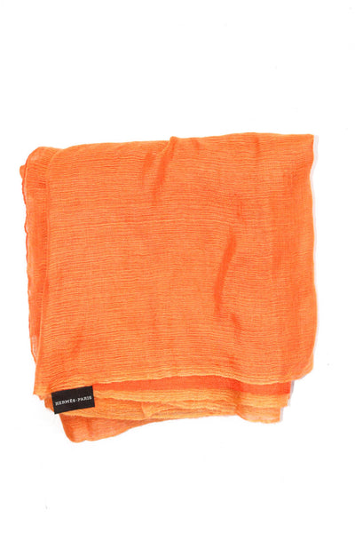 Hermes Womens Woven Voile Lightweight Silk Cashmere Scarf Orange 80"