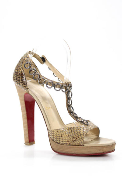 Christian Louboutin Beige Leather Snakeskin Print Platform Shoe Size 40 10