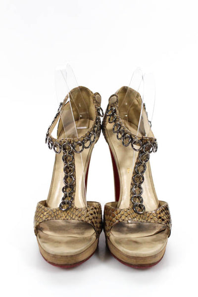 Christian Louboutin Beige Leather Snakeskin Print Platform Shoe Size 40 10