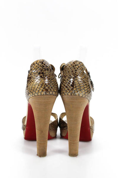 Christian Louboutin Beige Leather Snakeskin Print Platform Shoe Size 40 10