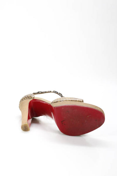 Christian Louboutin Beige Leather Snakeskin Print Platform Shoe Size 40 10