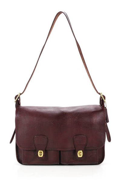 Coach  Burgundy Leather Front Flap Shoulder Handbag