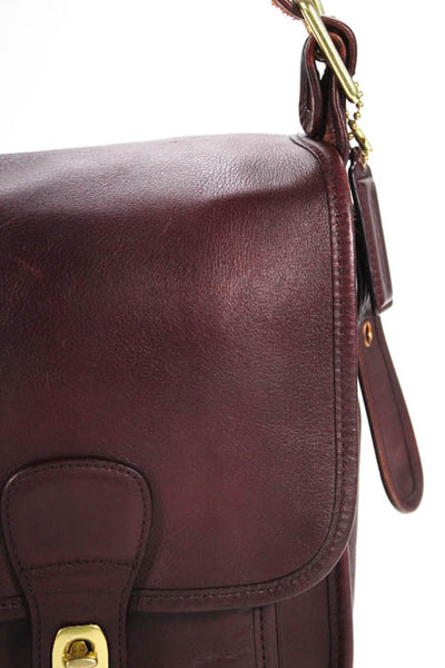 Coach  Burgundy Leather Front Flap Shoulder Handbag