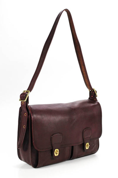 Coach  Burgundy Leather Front Flap Shoulder Handbag