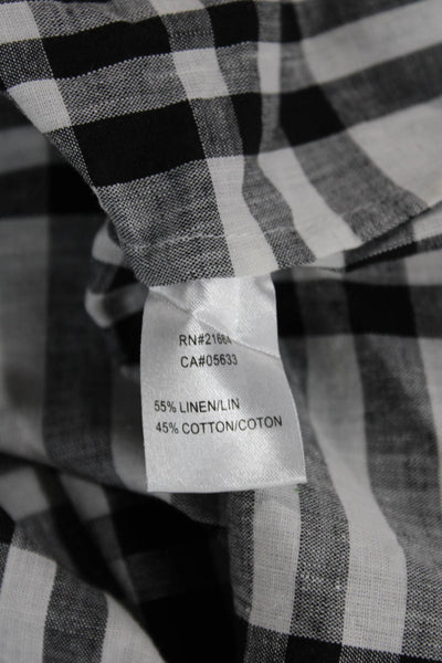 Paper White Womens Black Linen Plaid Collared Tunic Button Up 3/4 Sleeve Size 6