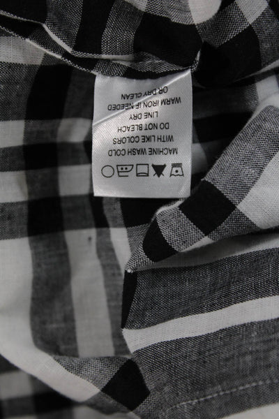 Paper White Womens Black Linen Plaid Collared Tunic Button Up 3/4 Sleeve Size 6