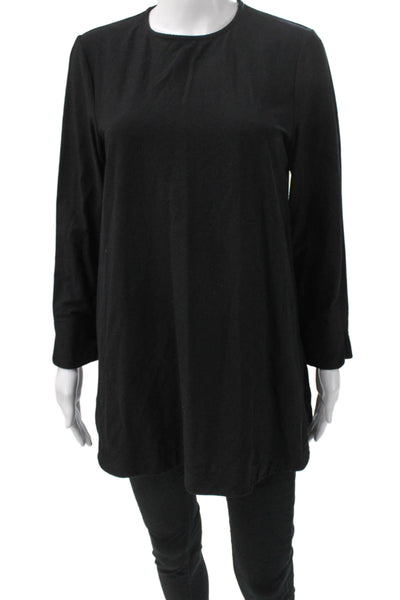 Eileen Fisher Women Tunic Blouse Black Crew Neck Long Sleeve Petite Size S