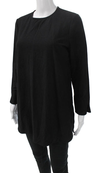 Eileen Fisher Women Tunic Blouse Black Crew Neck Long Sleeve Petite Size S