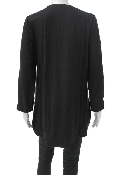 Eileen Fisher Women Tunic Blouse Black Crew Neck Long Sleeve Petite Size S