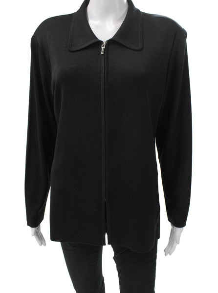 Exclusively Misook Women Basic Jacket Black Acrylic Collared Long Sleeve Size S