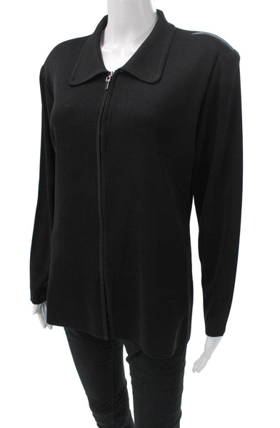 Exclusively Misook Women Basic Jacket Black Acrylic Collared Long Sleeve Size S