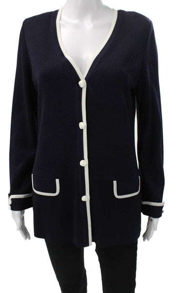 Exclusively Misook Womens Cardigan V-Neck Blue Acrylic Size S