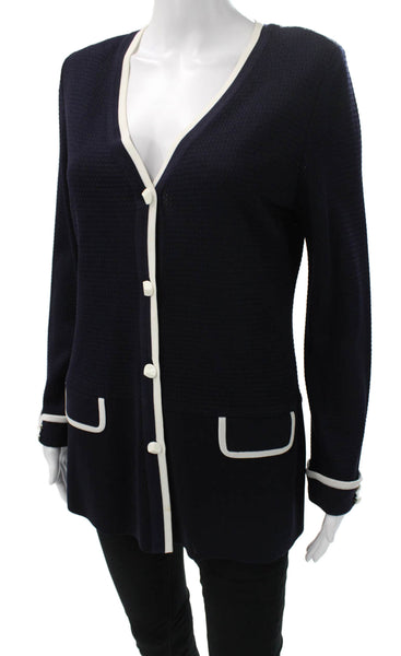 Exclusively Misook Womens Cardigan V-Neck Blue Acrylic Size S