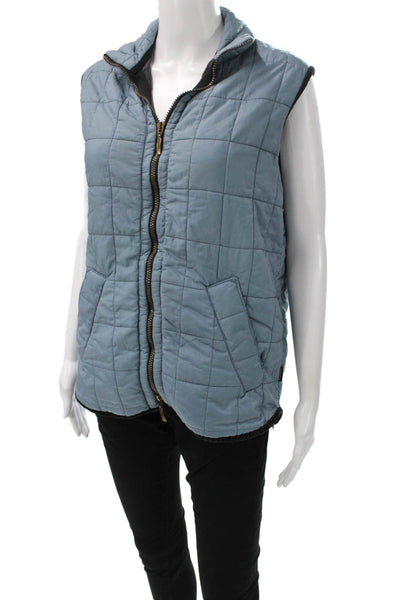 Barbour Womens Quilted Vest Blue Zip Polyamide Sleeveless Size S