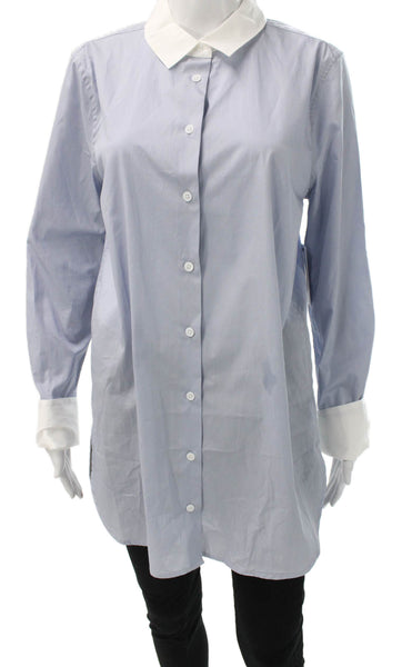 Equipment Femme Women Tunic Button-Up Collared Long Sleeve Cotton Blue Size M