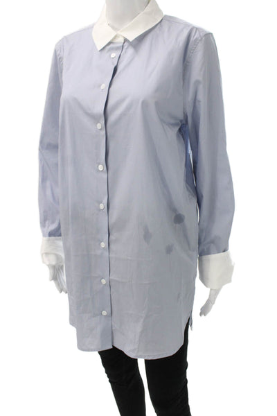 Equipment Femme Women Tunic Button-Up Collared Long Sleeve Cotton Blue Size M