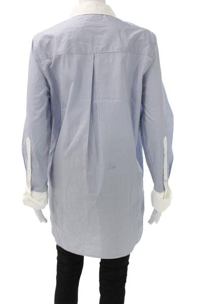 Equipment Femme Women Tunic Button-Up Collared Long Sleeve Cotton Blue Size M