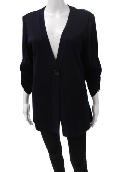 Exclusively Misook Womens Cardigan V-Neck 3/4 Sleeve Solid Blue Acrylic Size S