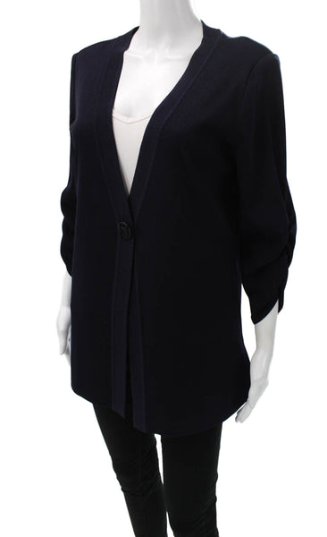 Exclusively Misook Womens Cardigan V-Neck 3/4 Sleeve Solid Blue Acrylic Size S