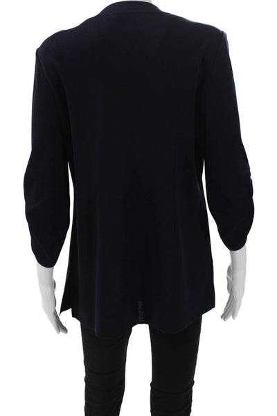 Exclusively Misook Womens Cardigan V-Neck 3/4 Sleeve Solid Blue Acrylic Size S