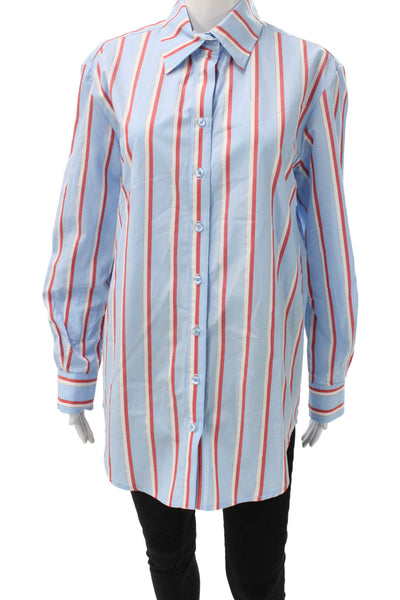 Finley Womens Blue Striped Cotton Collared Button Up Tunic Long Sleeve Size S