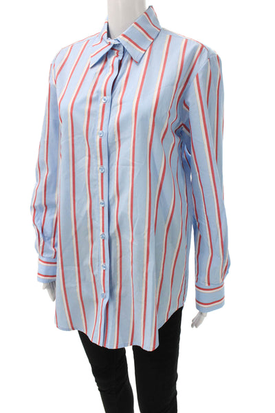 Finley Womens Blue Striped Cotton Collared Button Up Tunic Long Sleeve Size S