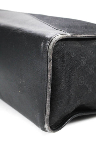 Gucci  Black Canvas Leather Trim Zip Up Pocket Front Tote Handbag