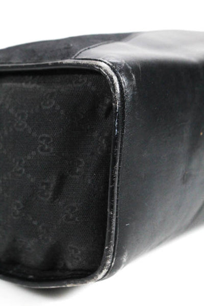 Gucci  Black Canvas Leather Trim Zip Up Pocket Front Tote Handbag