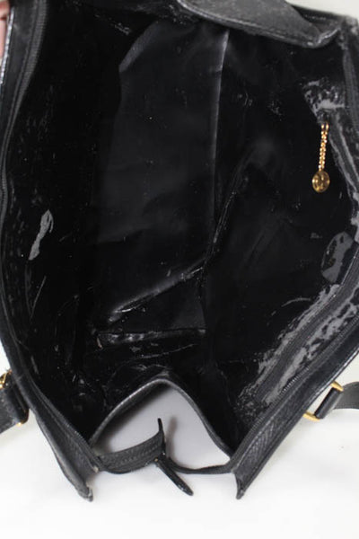 Gucci  Black Canvas Leather Trim Zip Up Pocket Front Tote Handbag