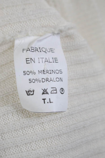 Courreges Ivory Merino Wool Ribbed Knit V Neck Cardigan Size Large